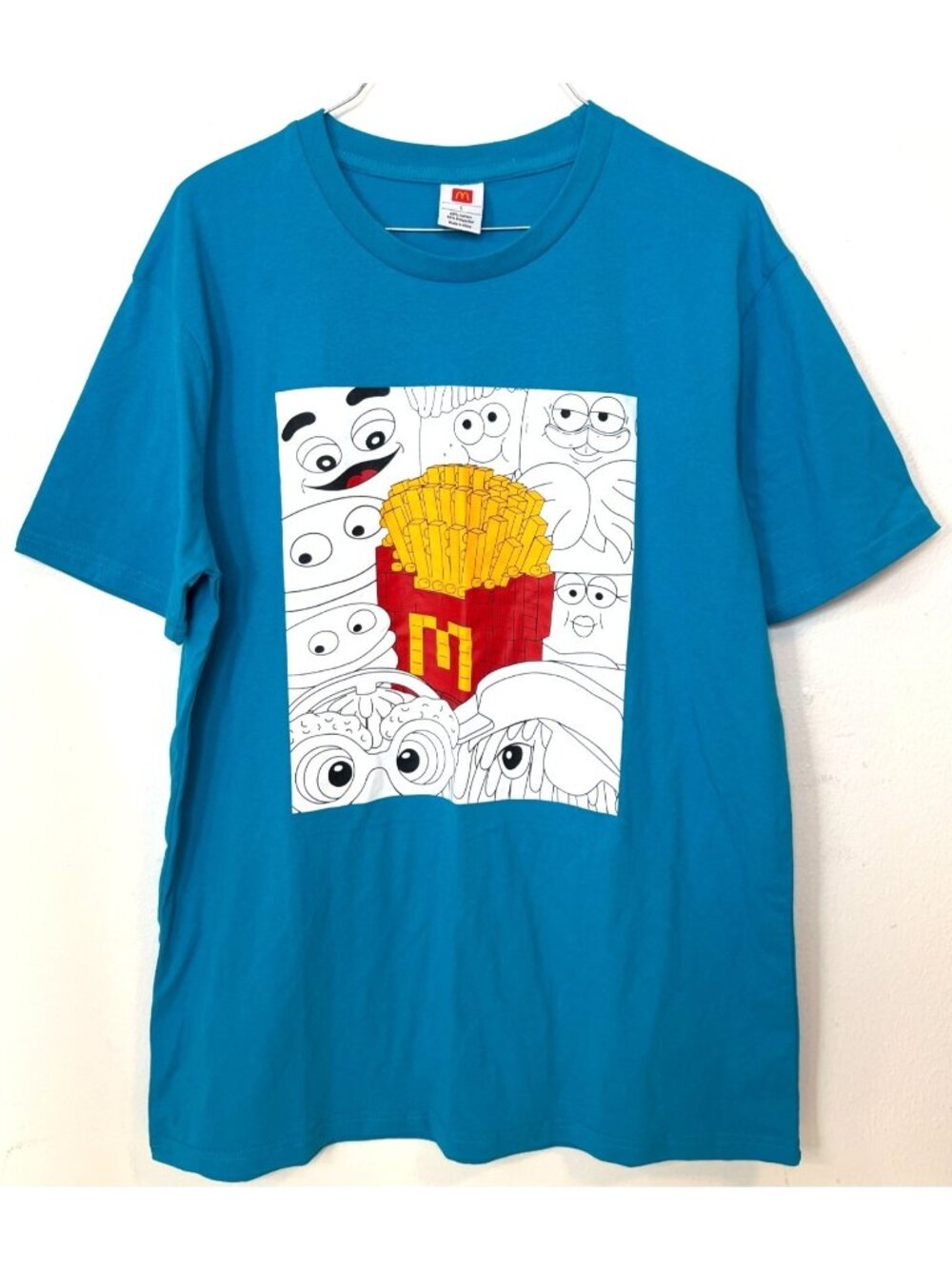 McDonalds Teal Blue Graphic T-Shirt Large French Fries Character Print Crewneck